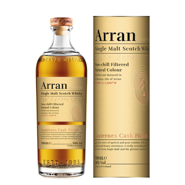Arran Single Malt Whisky Flasche und Verpackung.