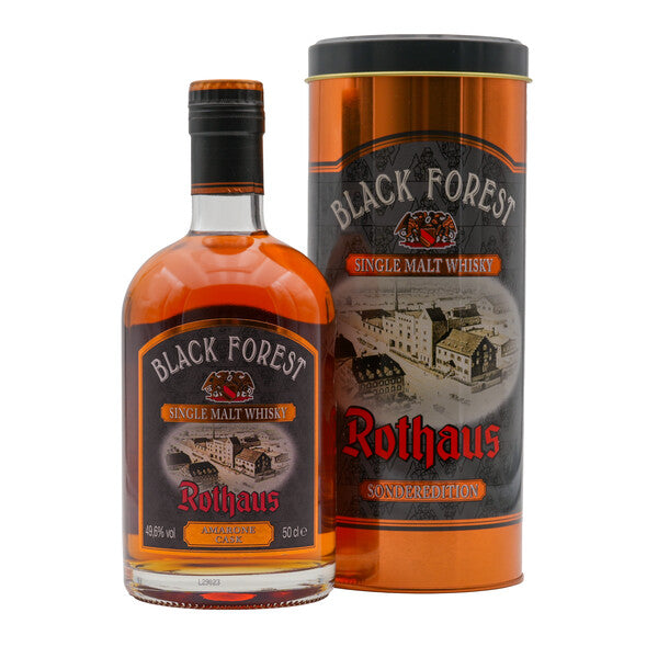 Flasche Rothaus Black Forest Single Malt Whisky mit dazugehöriger Schachtel im Sonderedition-Design.