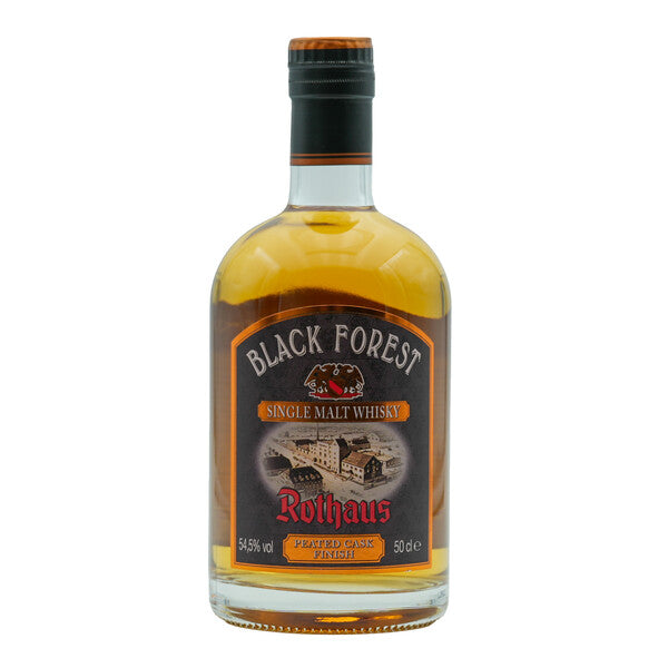 Eine Flasche Black Forest Single Malt Whisky von Rothaus mit 54,5% Volumen und 50 cl Inhalt.