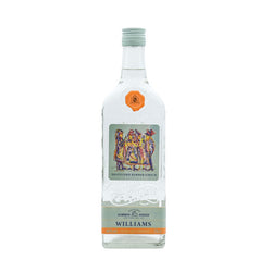 Klare Schnapsflasche „Williams“ der Destillerie Kammer-Kirsch.