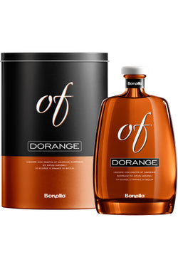 Elegante Flasche und Dose von Bonollo Dorange Likör.
