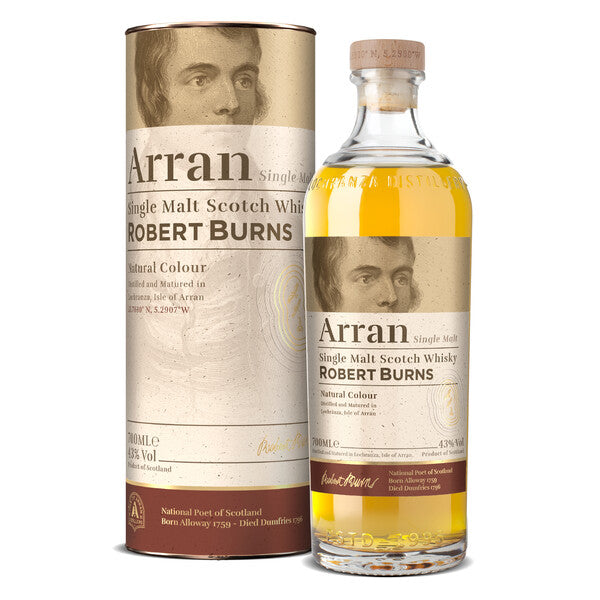 Flasche und Verpackung von Arran Robert Burns Single Malt Scotch Whisky.