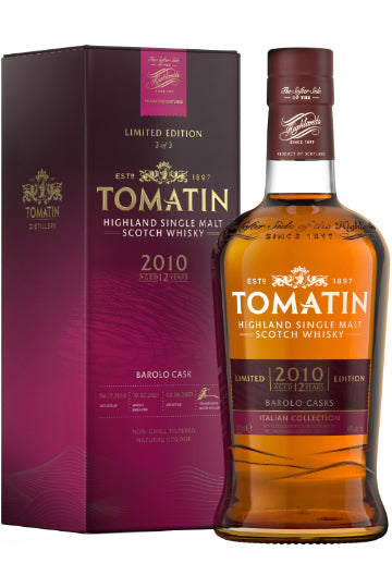 Tomatin Highland Single Malt Scotch Whisky 2010 Limited Edition Flasche und Verpackung.