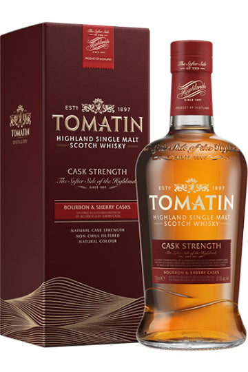Tomatin Highland Single Malt Scotch Whisky Flasche und Verpackung.
