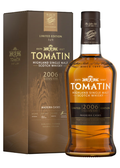 Tomatin 2006 Highland Single Malt Scotch Whisky Flasche und Verpackung.