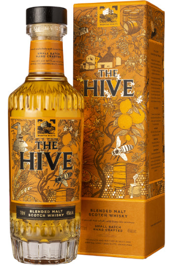 Flasche "The Hive" Blended Malt Scotch Whisky mit passender Verpackung.