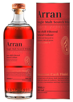 Flasche und Verpackung eines Arran Single Malt Scotch Whisky mit Amarone Cask Finish