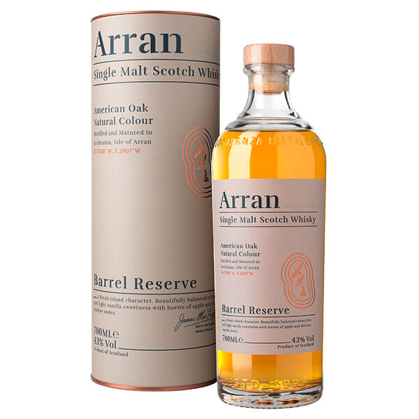 Flasche und Verpackung von Arran Single Malt Scotch Whisky Barrel Reserve mit 43% Vol.