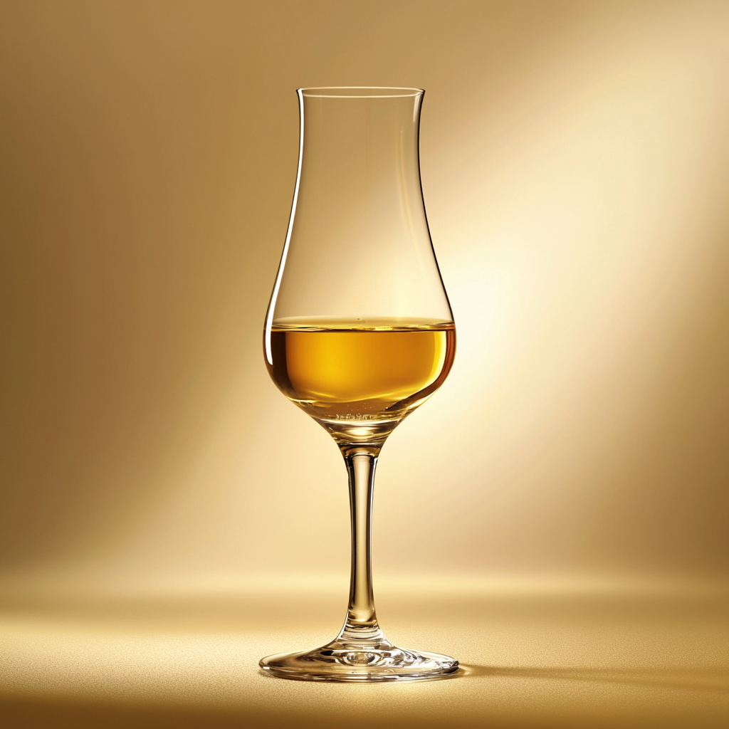 Ein Glas mit goldenem Flüssigkeit auf einem goldenen Hintergrund.