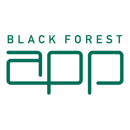 Logo mit der Aufschrift "Black Forest app" in grüner Schrift auf weißem Hintergrund.