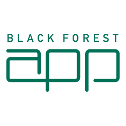 Logo mit der Aufschrift "Black Forest app" in grüner Schrift auf weißem Hintergrund.