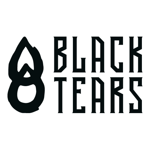 Logo von "Black Tears" mit stilisiertem Tropfensymbol.