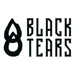Logo von "Black Tears" mit stilisiertem Tropfensymbol.