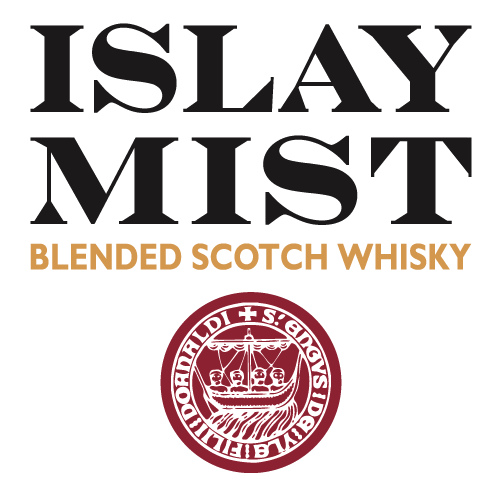 Logo von Islay Mist Blended Scotch Whisky mit rotem Siegel darunter.