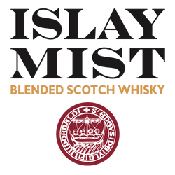 Logo von Islay Mist Blended Scotch Whisky mit rotem Siegel darunter.