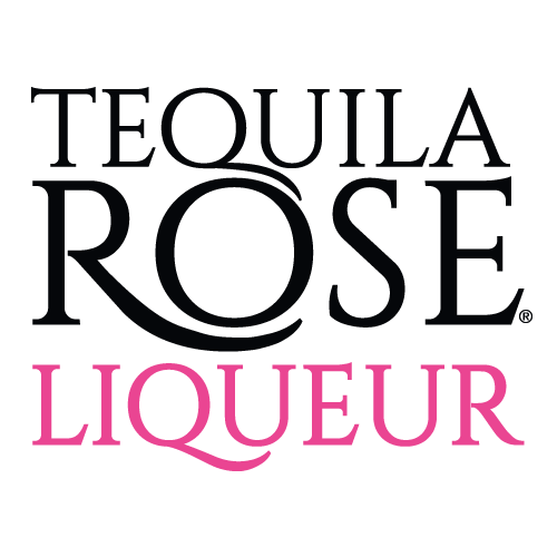 Logo von Tequila Rose Liqueur mit schwarzem und rosa Schriftzug.