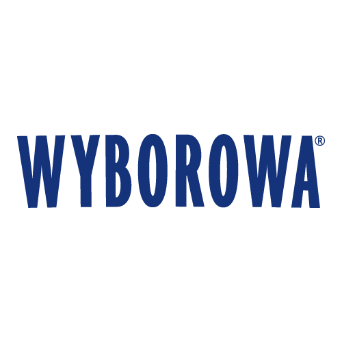 Logo mit dem Text "Wyborowa" in blauer, serifenloser Schrift auf weißem Hintergrund.