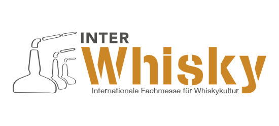 Logo der InterWhisky Fachmesse mit Destillationsapparaten und Schriftzug.