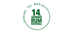 Logo des 14. German Rum Festival mit dem Slogan "Around the World" in grüner Schrift.