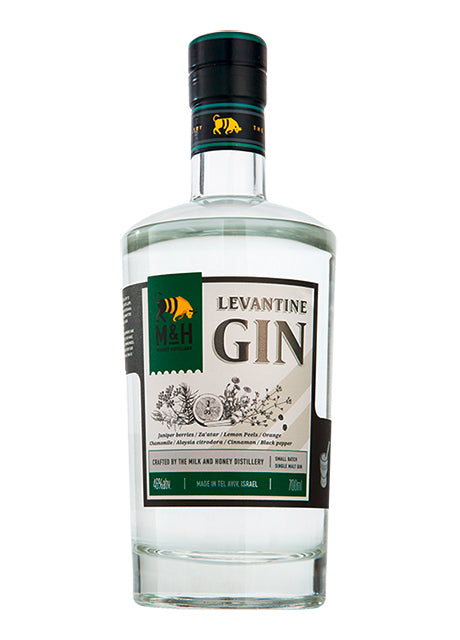 Eine Flasche Levantine Gin von der Milk & Honey Distillery.
