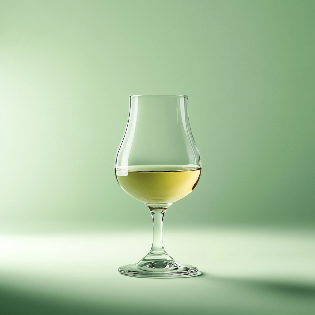 Ein halbvolles Whiskyglas steht auf einem grünen Hintergrund.