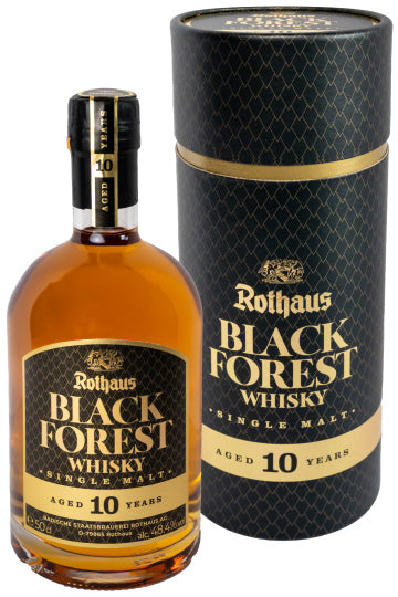 Flasche und Verpackung von Rothaus Black Forest Whisky, Single Malt, 10 Jahre gereift.