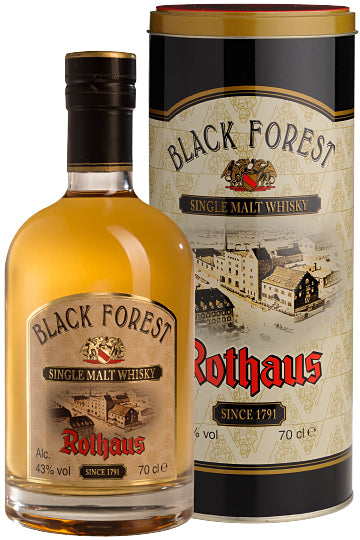 Flasche und Dose von Rothaus Black Forest Single Malt Whisky.