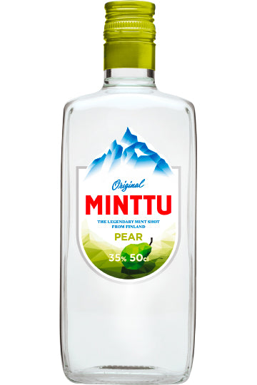 Klare Flasche mit grünem Verschluss, beschriftet mit 